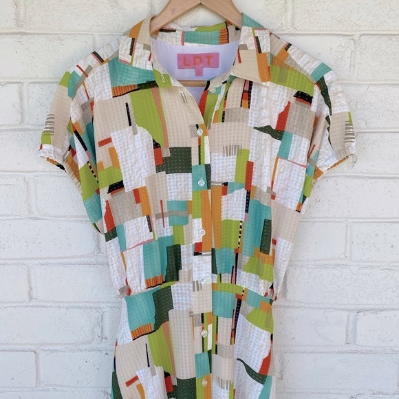 LDT Darcy Patch Print Point Collar Cap Sleeve Maxi Shirt Dress - Picture 3 of 12